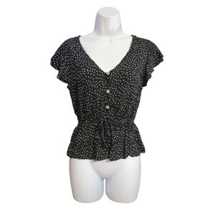 One Clothing Black and White Polka Dot Blouse sz S